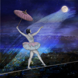 Kim Peasley artwork of tightrope walker