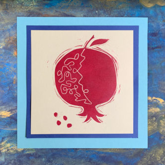 pomegranate linocut